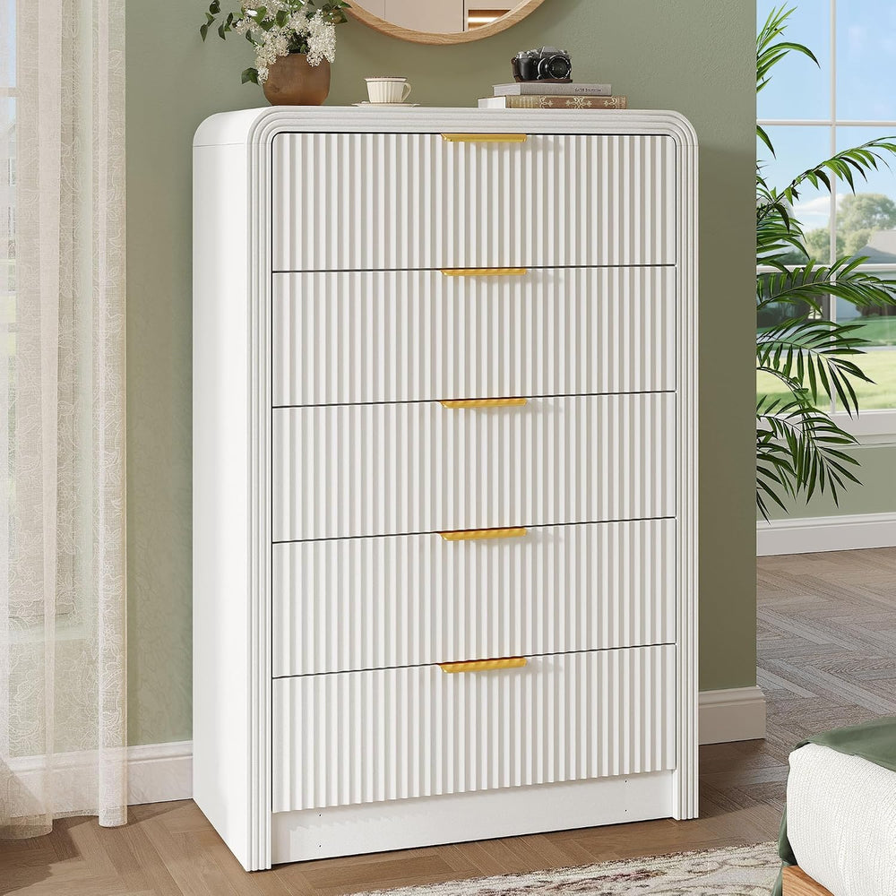 Decofy Fluted 5 Drawers Dresser, 48" Tall Chest of Drawers for Bedroom