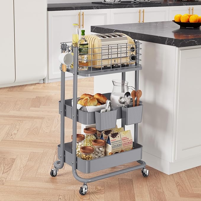 KINGRACK 3 Tier Metal Rolling Cart, Kitchen Organizers and Storage, Slim - Image 7