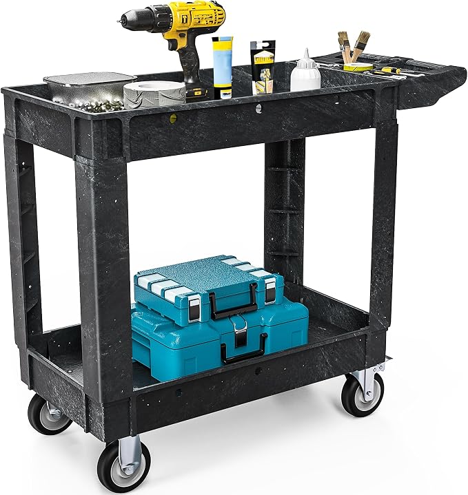 DWVO Utility Cart, 1000 lbs Capacity, 2 Shelf Heavy Duty Plastic Service by DWVO