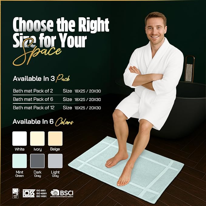 Pearl Linens Pack of 2 100% Cotton Bath Mat 18x25 inches, Soft & Absorbent - Image 3