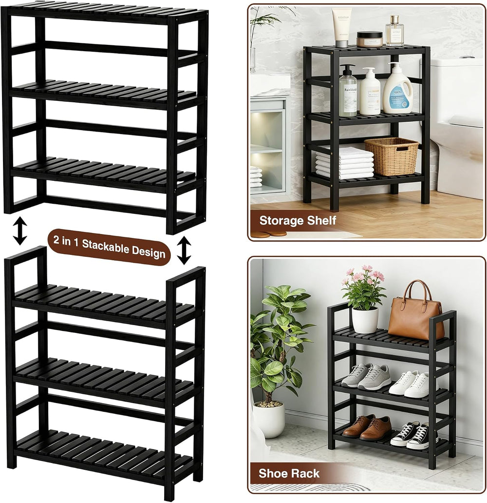 VASMIA 6-Tier Bamboo Shelf,Bamboo Storage Shelving Unit,Tall Bookcase with Ad...