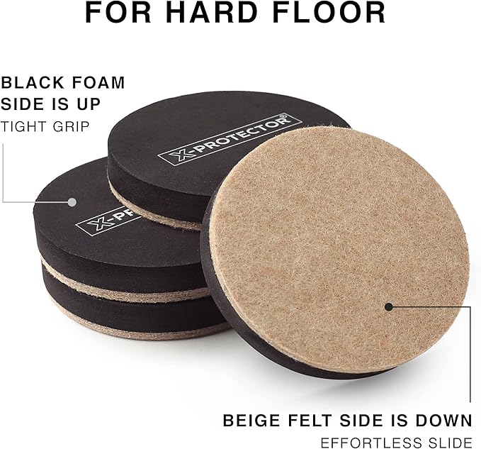 Felt Furniture Sliders Hardwood Floors X-PROTECTOR – 8 PCS 4 3/4 inch Furniture - Image 4