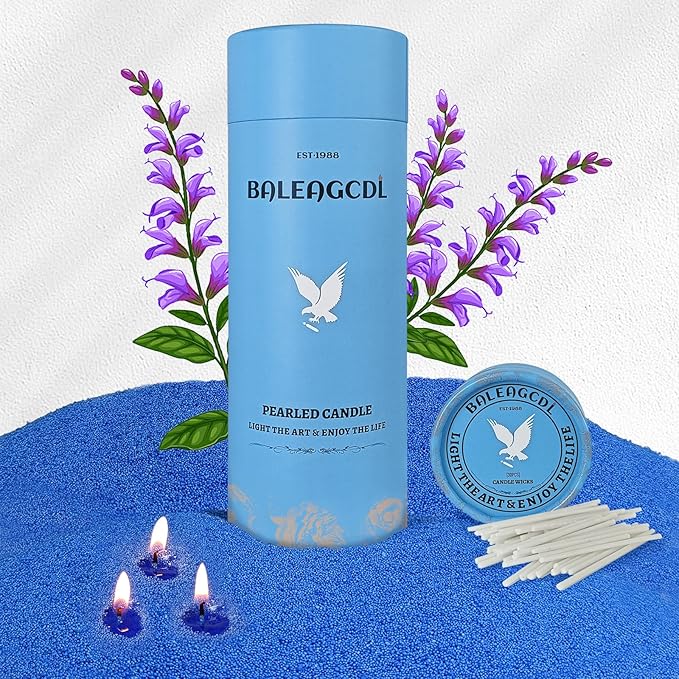 Salvia Scented Blue Pearled Candle 18oz Luxury Sand Candle Granulated Wax by ZECHKAVAA