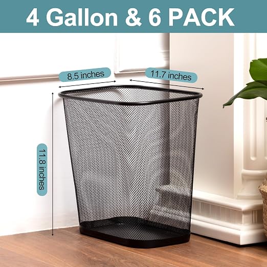 Nuanchu 6 Pcs Mesh Square Trash Cans 4 Gallons Wire Wastebasket - Image 2