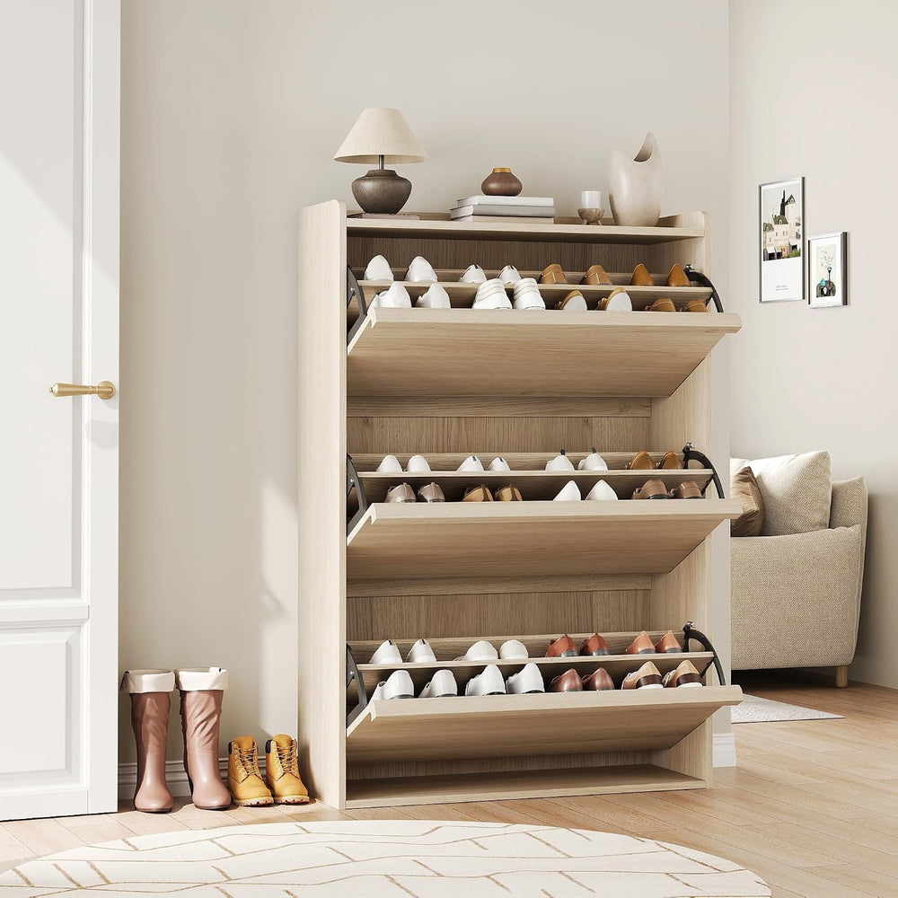 GarveeHome Shoe Cabinet with 3 Flip Drawers, Wooden Shoe Organizer Cabinet wi...