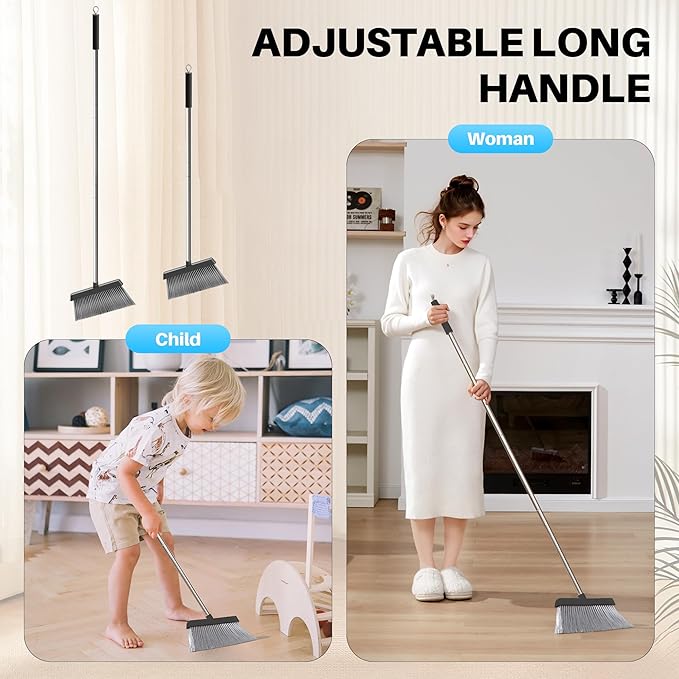 JOYMOOP Black Broom and Dustpan Set, Upright Angle Design - Image 3