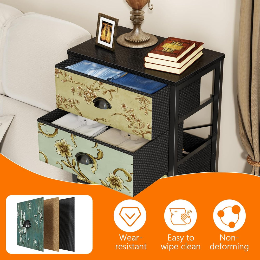 Furnulem 7 Drawer Tall Dresser for Bedroom, Vintage Fabric Chest of Drawers