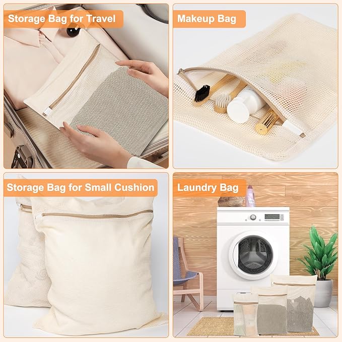 6-Piece Bag, Durable Cotton Mesh Laundry Bag, Sturdy Zipper, Breathable Mesh - Image 6