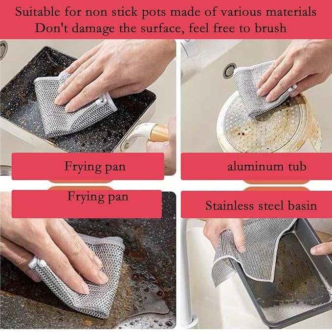 10PCS Double Wet and Dry Wire Dishcloth, Stainless Steel Scrubber, Non-Scratch - Image 5