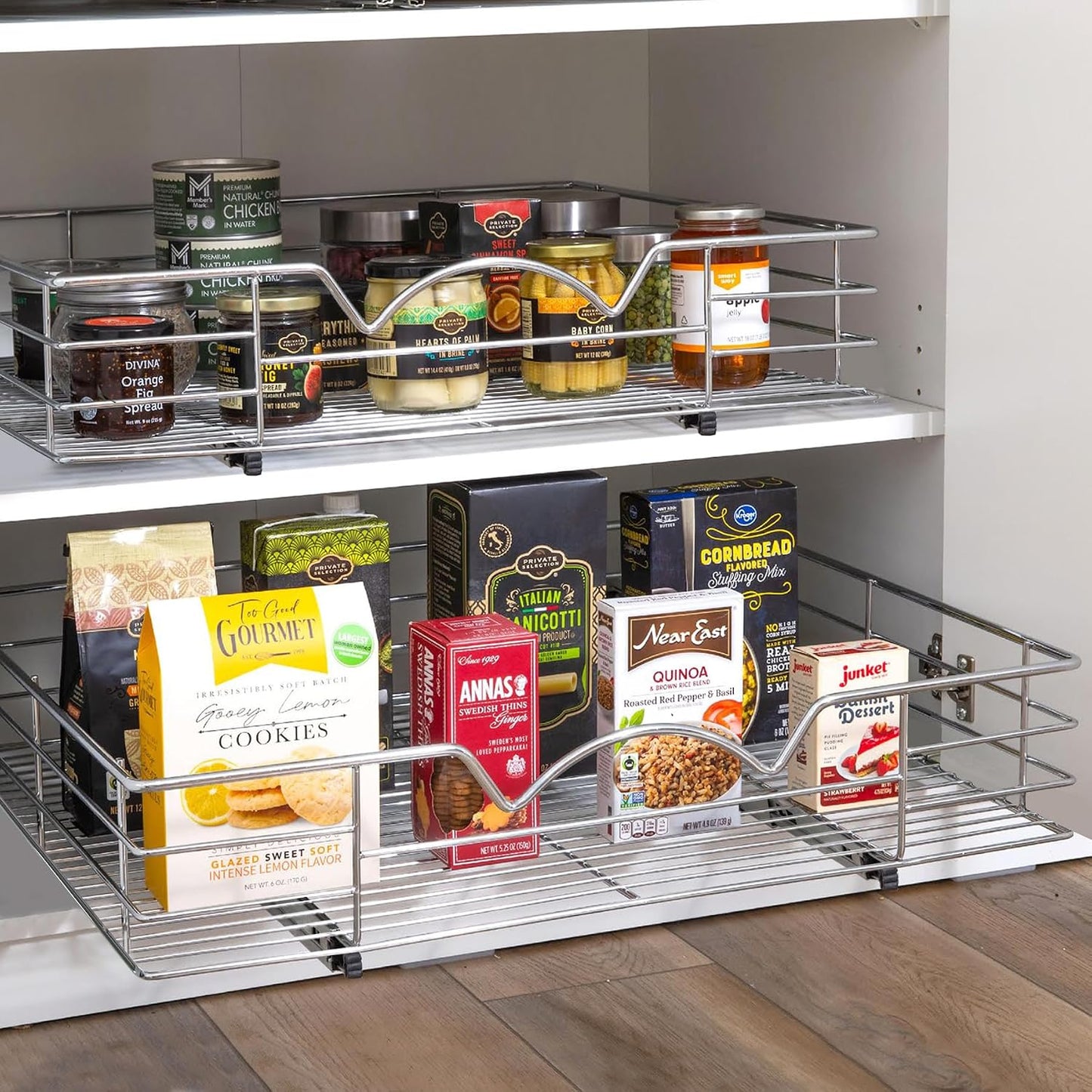 HOLDN’ STORAGE Pull Out Cabinet Organizer, Pantry Drawer, 28"W x 21"D x 5"H | Heavy-Duty Full-Extension, Roll Out Shelf for Pots, Pans & Under Sink Storage, Chrome, Require a 29.25"W Cabinet Opening