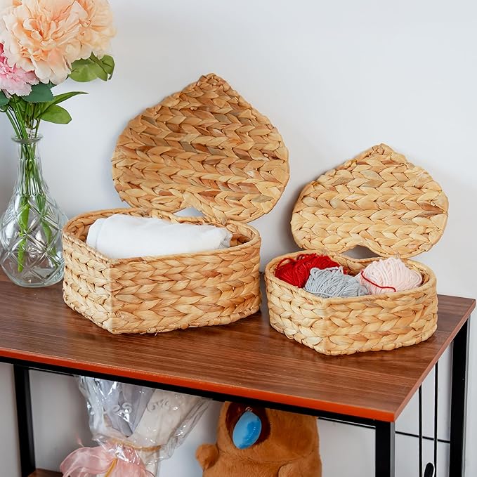 Set of 2 Heart Wicker Storage Bins - Image 3
