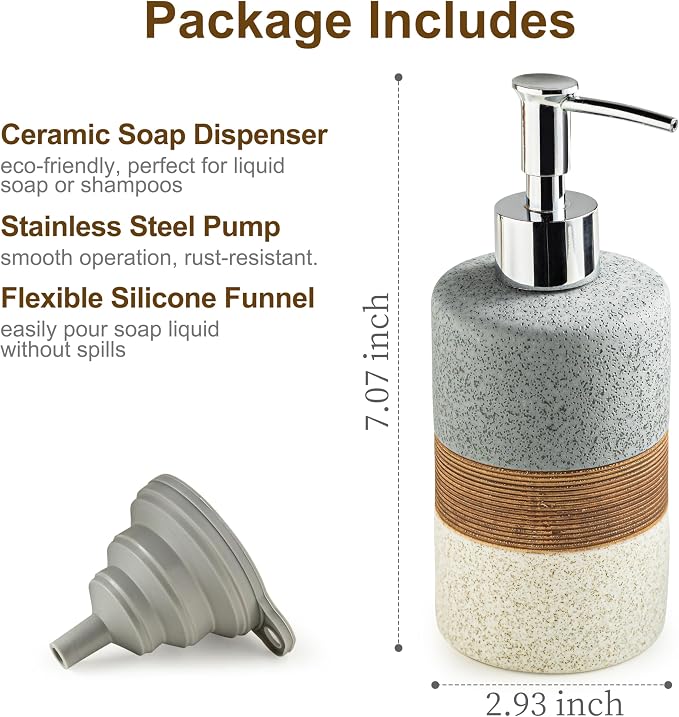 Ceramic Soap Dispenser Set for Hand Soap, Dish Soap, Conditioner, Bathroom & - Image 2