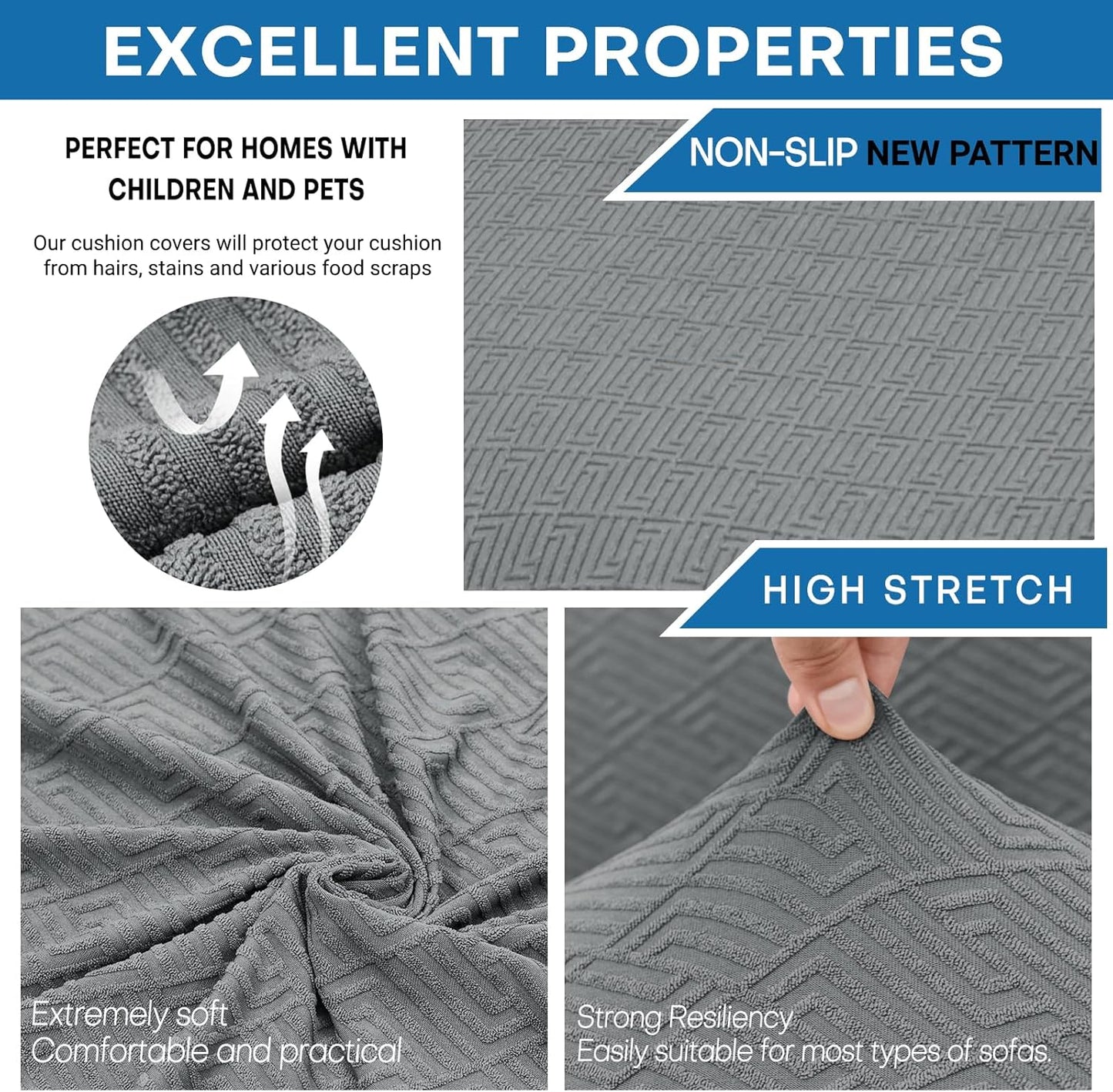 XINEAGE 2026 New 4 Pieces Couch Covers for 3 Cushion Couch Super Stretch Thick Soft Sofa Cover Anti Slip Sofa Slipcover Dogs Cats Furniture Protector (Light Gray, 71"-91")