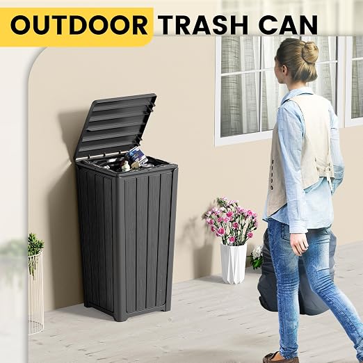 Outdoor Trash Can with Lid, Waterproof Resin Garbage Can with Tiered Lid - Image 7