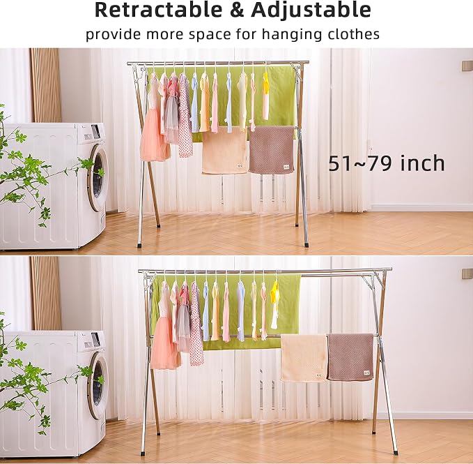 funest Drying Rack Clothing, 79 Inches Adjustble & Foldable Laundry Drying Rack - Image 2