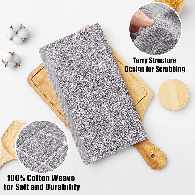 Homaxy 100% Cotton Terry Kitchen Towels, Checkered Designed, Soft and Super - Image 7