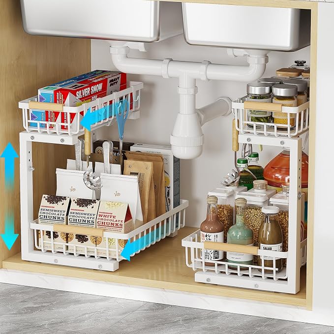 Under Sink Organizer, 2 Tier Slide Out Under Sink Organizers and Storage by ZMJESSNIA