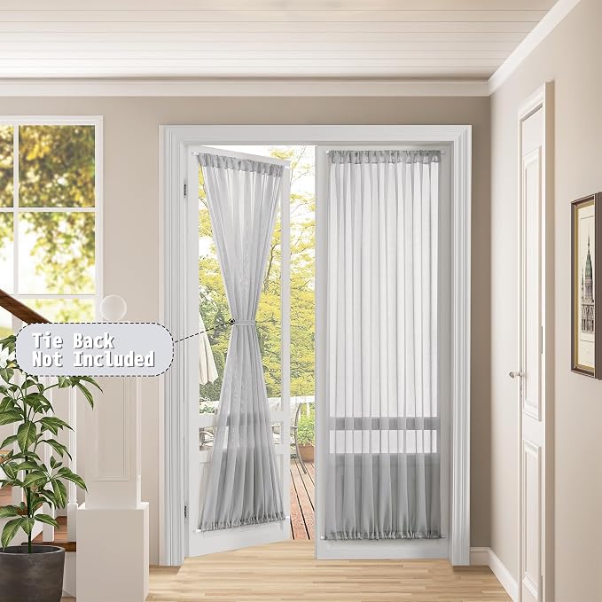 Tollpiz Sheer Door Curtain Closet Linen Textured Curtains Sheer Doorway Light - Image 2