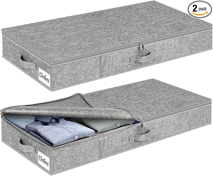 Under Bed Storage Container Bins 2 Pack, 5 Inch Thin Low Profile Underbed by KUKIKAN
