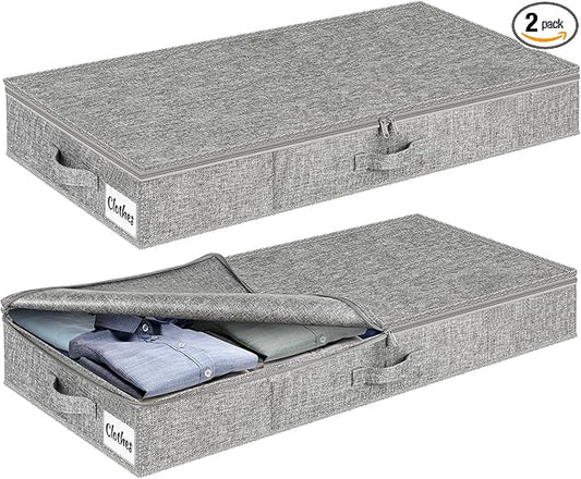 Under Bed Storage Container Bins 2 Pack, 5 Inch Thin Low Profile Underbed by KUKIKAN