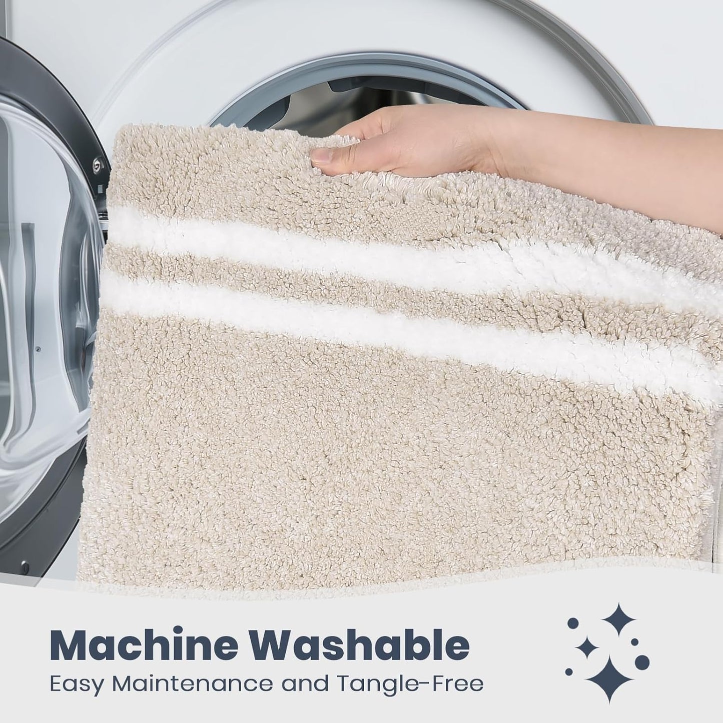 PURRUGS Bathroom Rug Non-Slip Machine Washable 20" x 30", Super Absorbent and Quick Dry Shaggy Microfiber Bath Mat, Extra Soft and Plush Bath Rug for Bathtub, Shower, and Sink, Beige