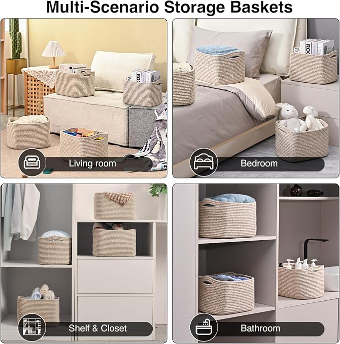Small Storage Baskets for Shelves Organizing, Woven Cotton Rope Baskets for - Image 5