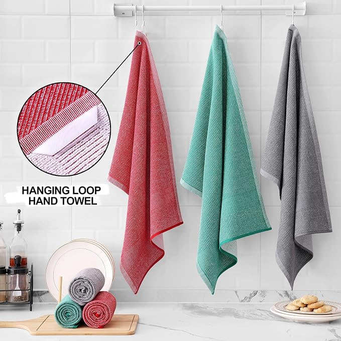 Homaxy Premium Kitchen Towels, Large Cotton Kitchen Hand Towels, Flat and Terry - Image 3
