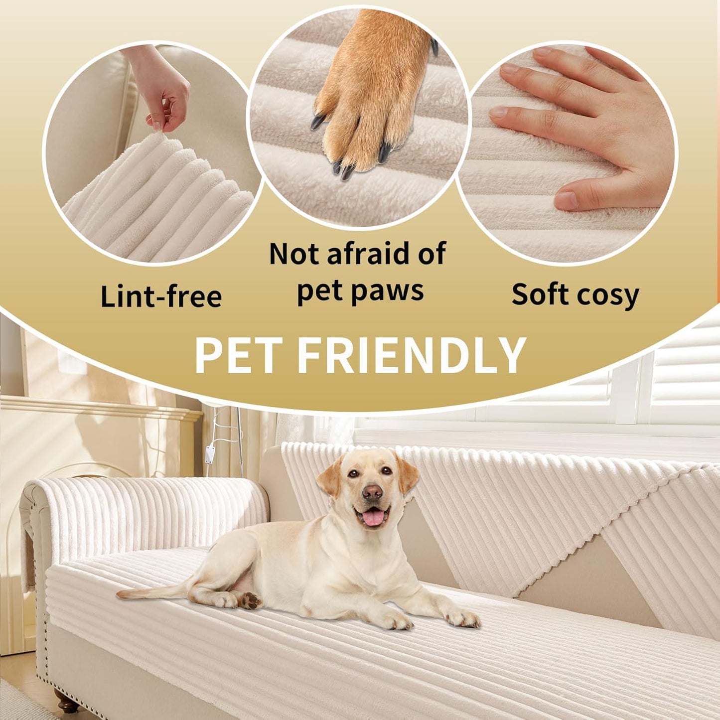 HAOMAIJIA Waterproof Couch Cover for Dogs Washable,Faux Fur Pet Couch Covers for Sofa,Soft Dog Bed Cover Non-Slip Couch Covers for 3 Cushion Couch Sofa Pet Friendly (Off White, 35" x 74")