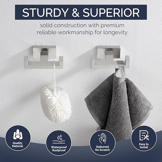 Angle Simple Bathroom Double Hook 2 PCS, SUS304 Stainless Steel Hand Towel - Image 4