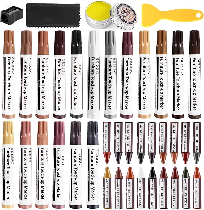SEISSO Furniture Repair Kit, 18 Colors Touch Up Markers and Wood Filler Sticks by SEISSO