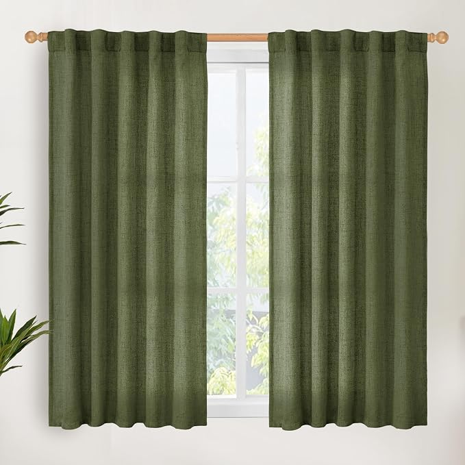 YoungsTex Olive Green Linen Curtains 48 Inch Length by YoungsTex