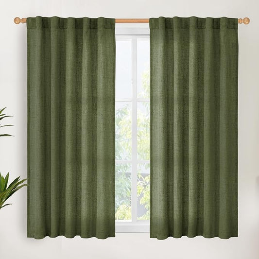 YoungsTex Olive Green Linen Curtains 48 Inch Length by YoungsTex
