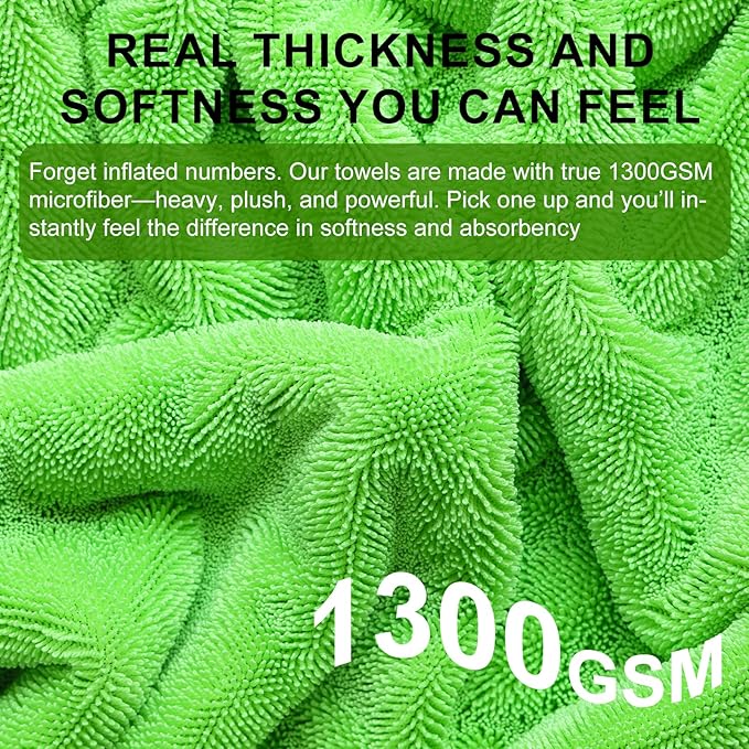 2 Pack XL Car Drying Towel – 1300GSM Ultra Absorbent Microfiber, Twisted Loop - Image 4