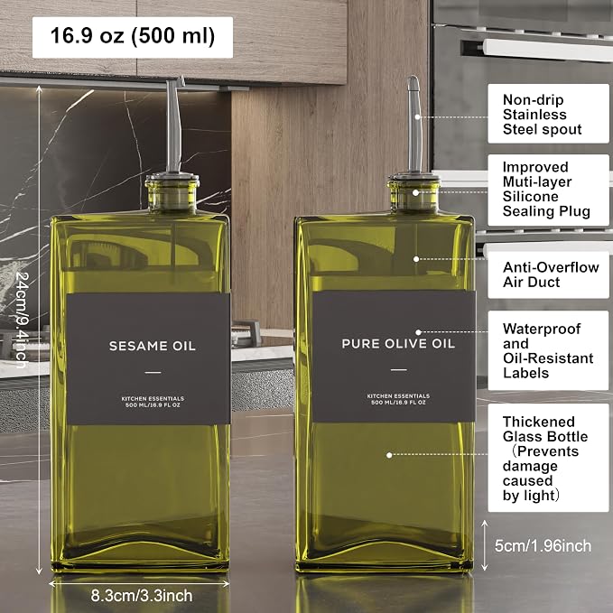 Olive Oil Dispenser for Kitchen, 16.9 oz/ 500 ml Olive Oil Dispenser Bottle - Image 5