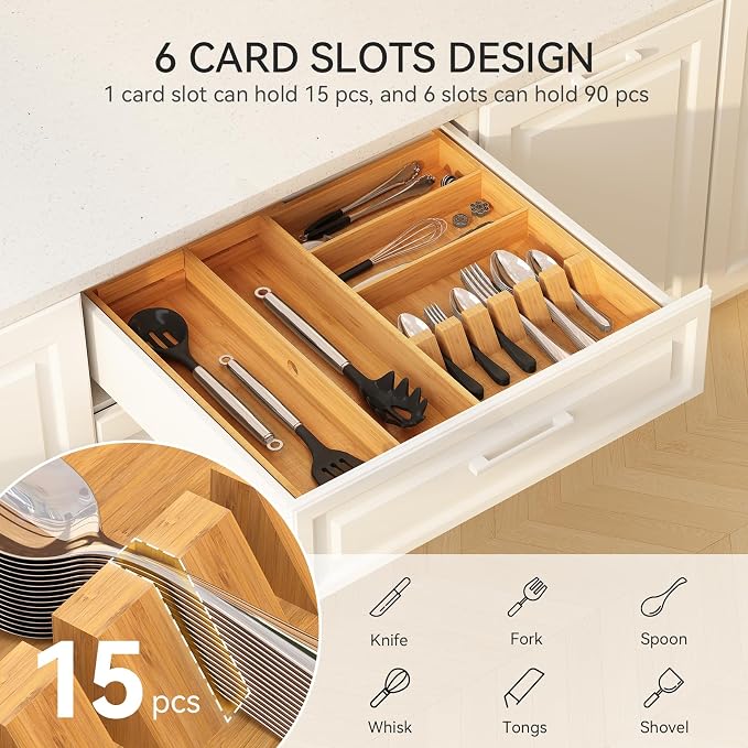 Yofidra Pure Bamboo Silverware Drawer Organizer: 16.9x18.9 Expandable Large - Image 2