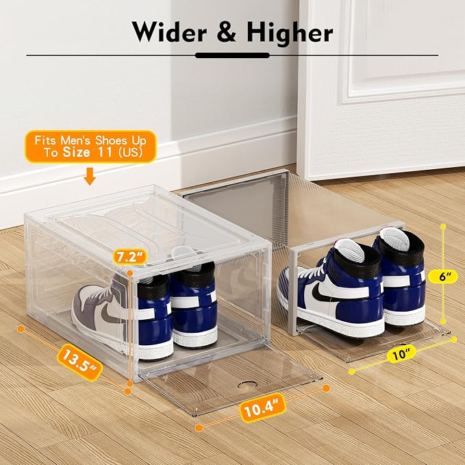 12 Pack Upgrade Harder Solid Plastic Shoe Organizer, Shoe Boxes Clear Stackable - Image 2