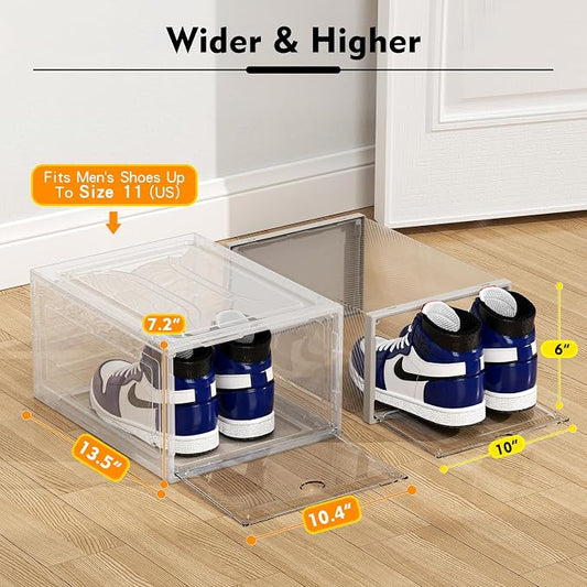 12 Pack Upgrade Harder Solid Plastic Shoe Organizer, Shoe Boxes Clear Stackable - Image 2