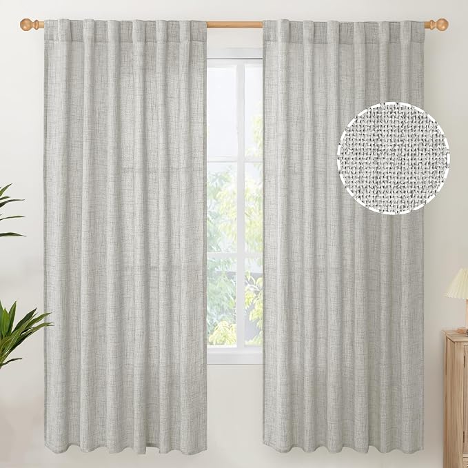 YoungsTex Light Grey Linen Semi Sheer Curtains by YoungsTex