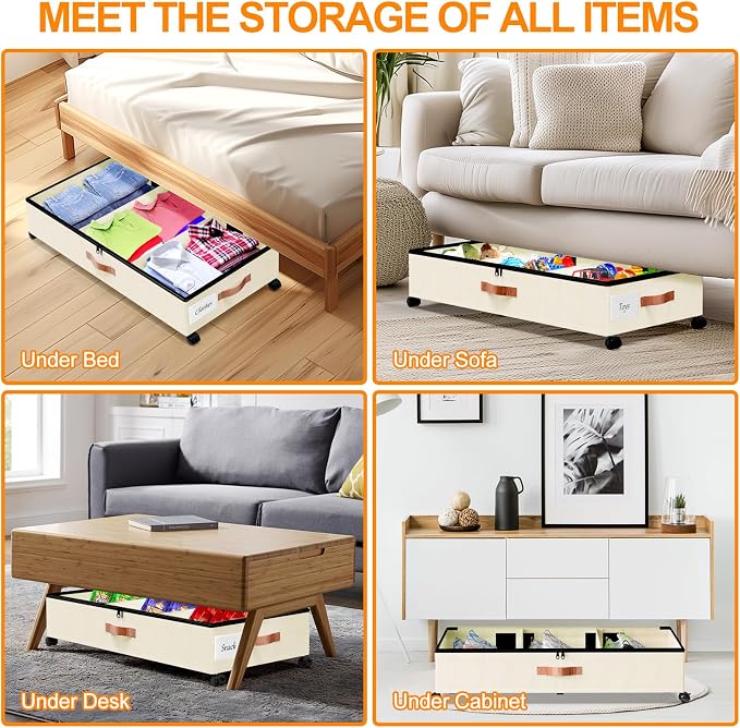 Under Bed Storage with Wheels, XXL 65L Under the bed storage Organizer Bins - Image 7