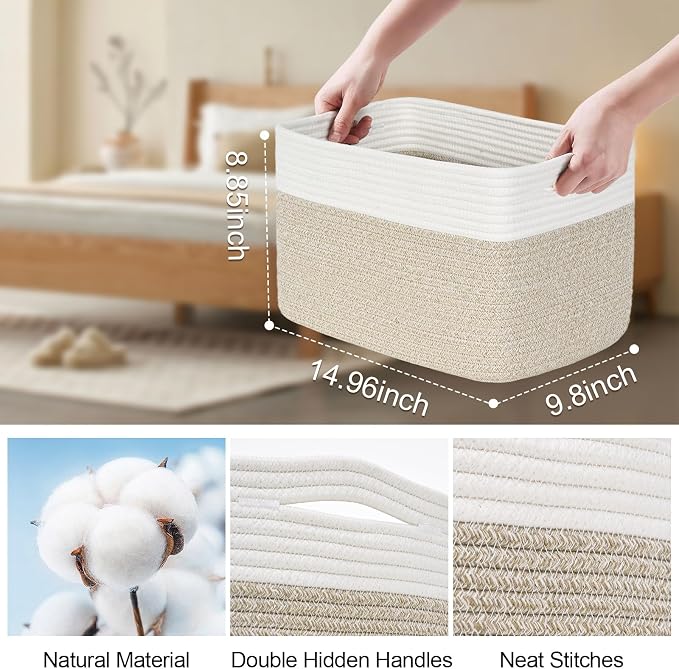 Shelf Baskets for Organizing, Woven Storage Basket for Shelves, Cotton Rope - Image 8