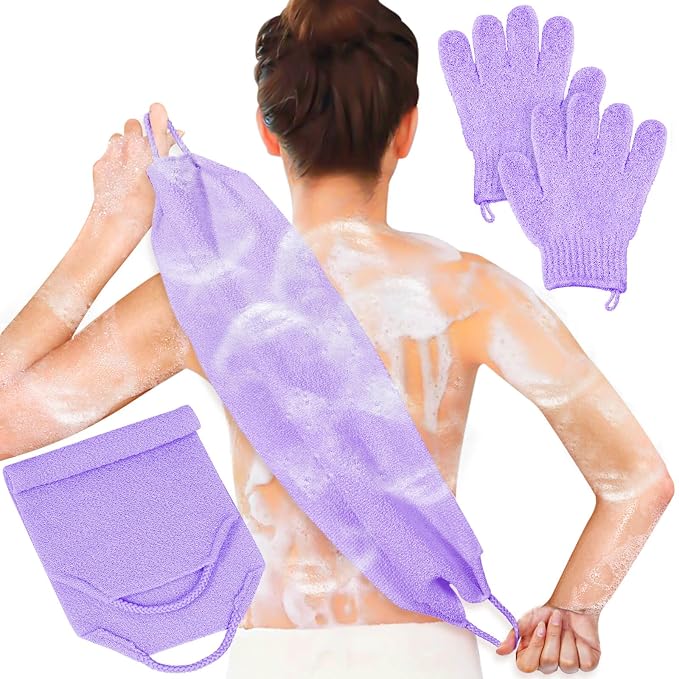 Anezus Exfoliating Back Scrubber Bath Gloves Set, Exfoliating Shower Towel by anezus