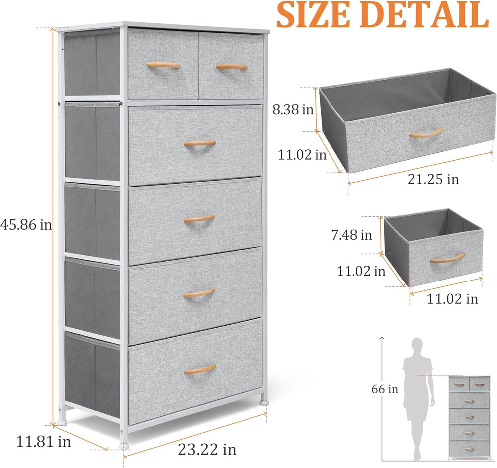 Fabric Dresser for Bedroom, Tall Skinny Dresser with 6 Drawers, Storage Organ...