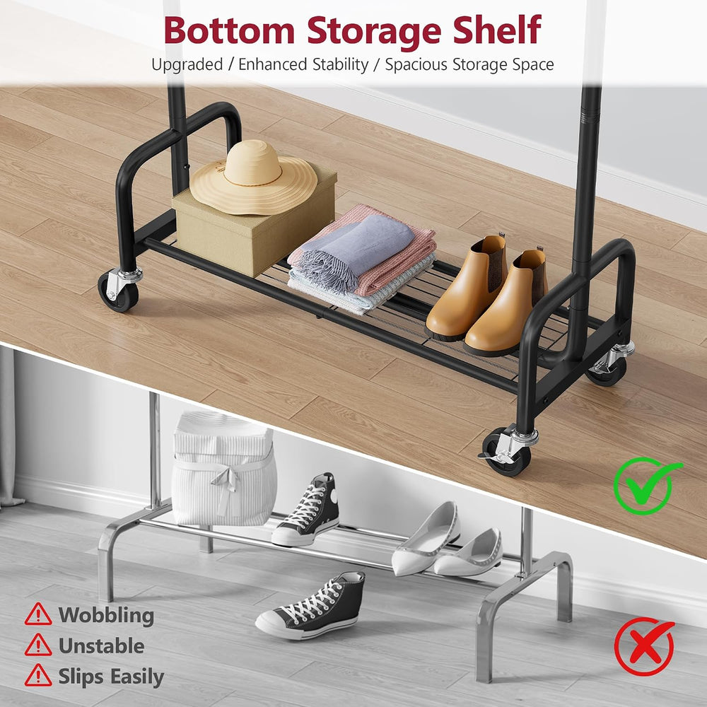 Tajsoon Clothes Rack with Shelf, Adjustable Heavy Duty Load 300 LBS, Black
