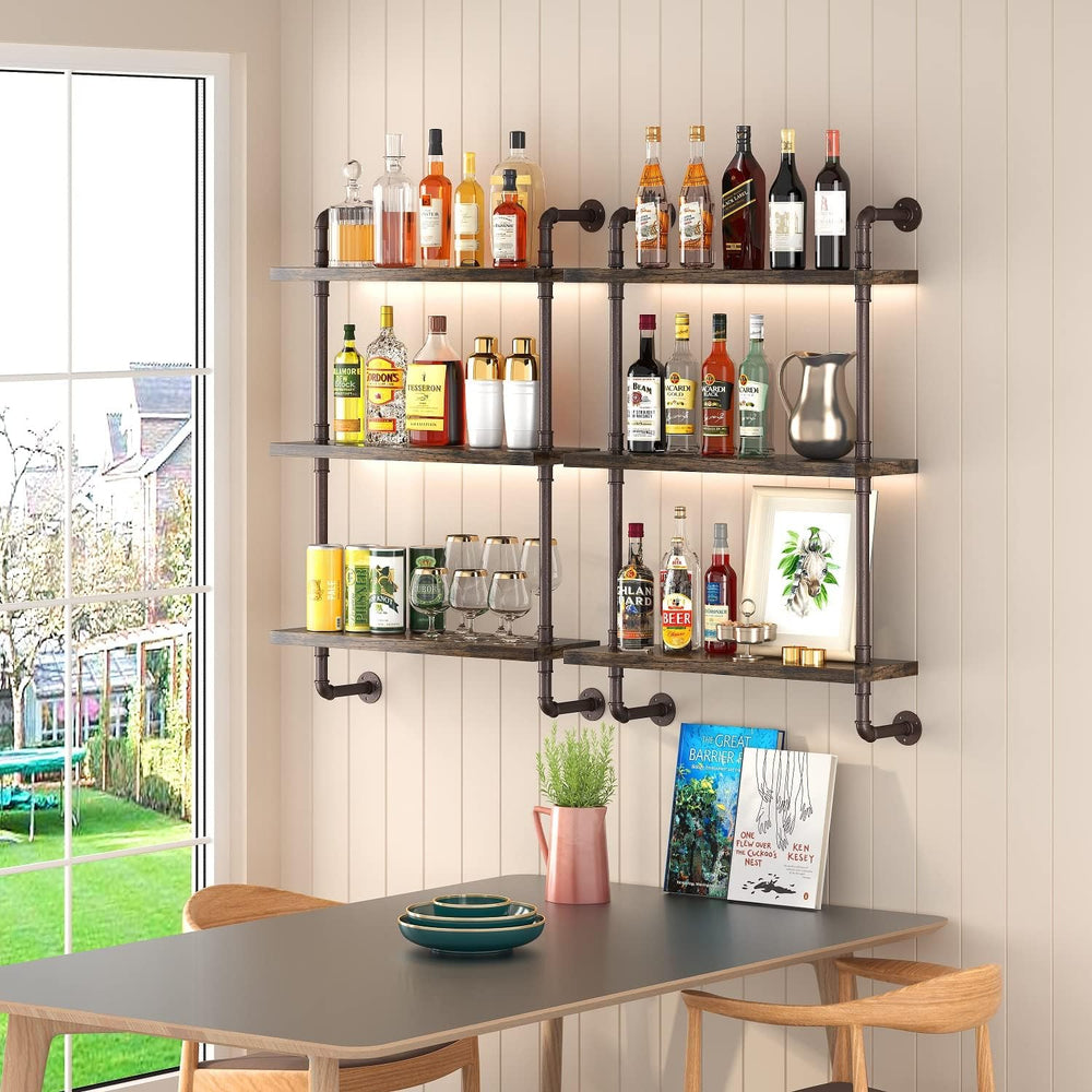 Helsin 3 Tier Industrial Pipe Shelf Rustic Wood Floating Shelves,Wall Display...