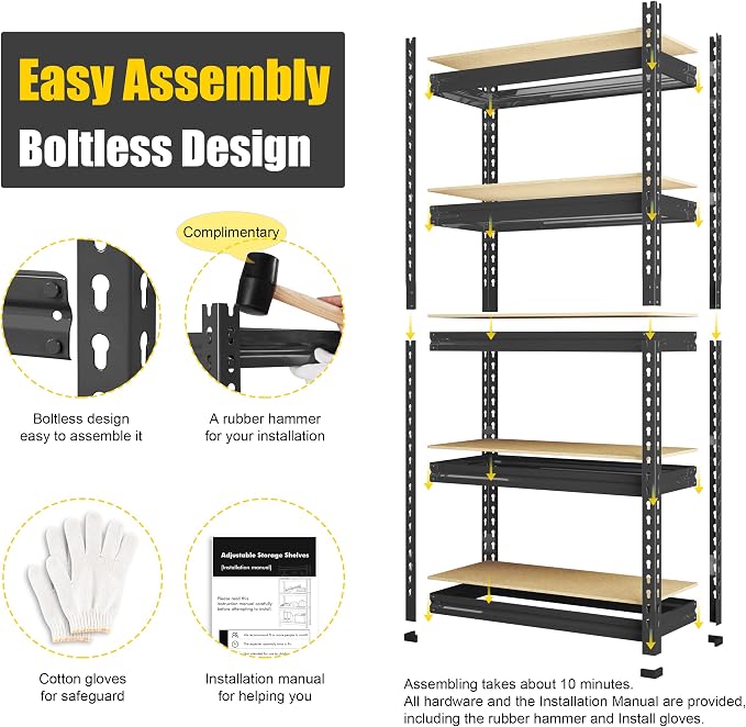 PrimeZone Storage Shelves 3 Pack 5 Tier Adjustable Garage Storage Shelving - Image 4