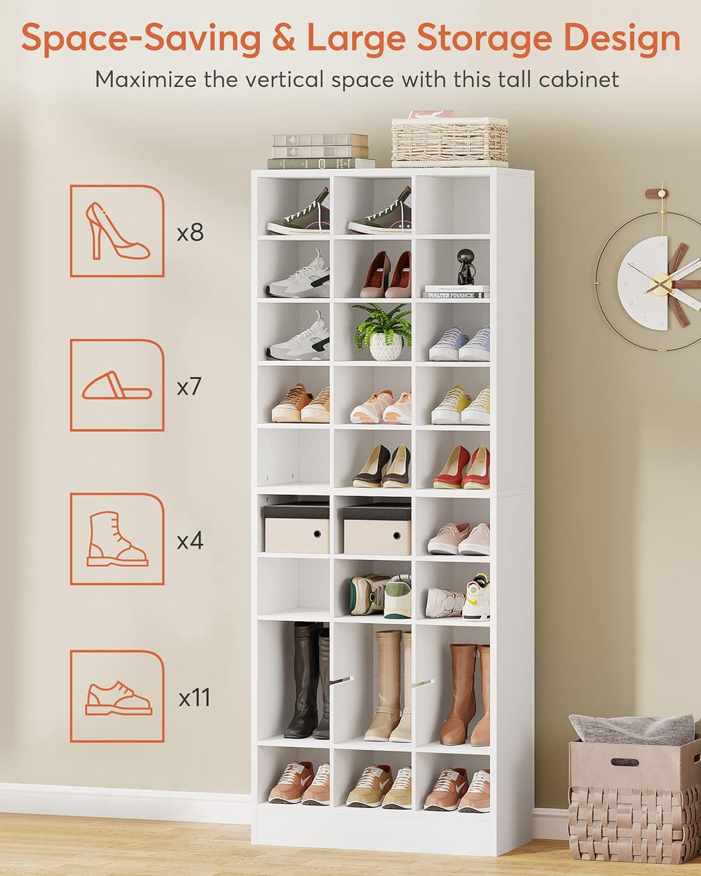 Tribesigns 10-Tier Shoe Storage Cabinet Set of 2, White Wooden Shoe Rack with...
