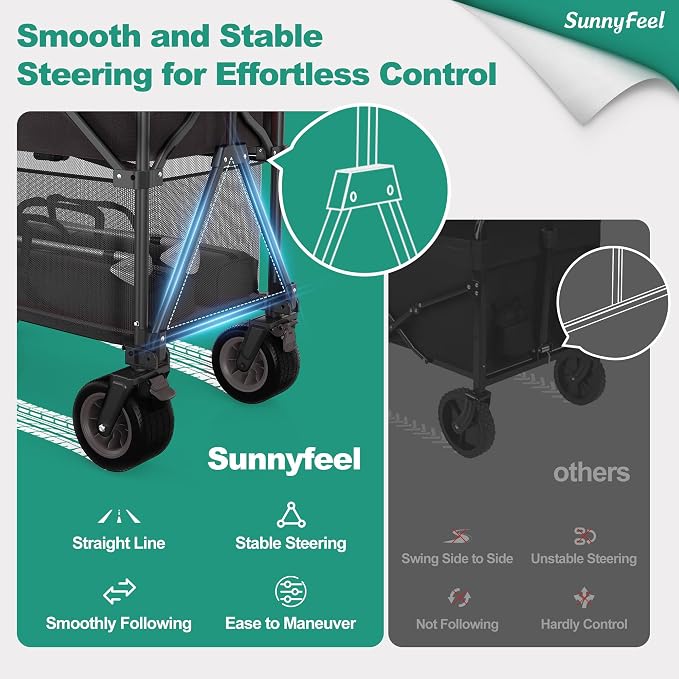 SUNNYFEEL Double Decker Wagon, Collapsible Outdoor Utility Wagon Cart 500LB - Image 6