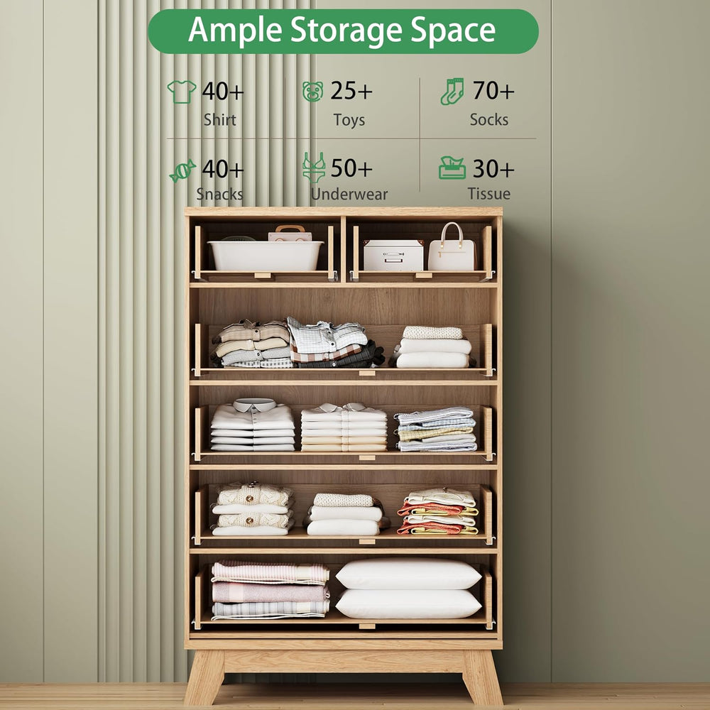 Fluted Dresser for Bedroom with 6 Drawers, 46" Tall Modern Chest of Draw...
