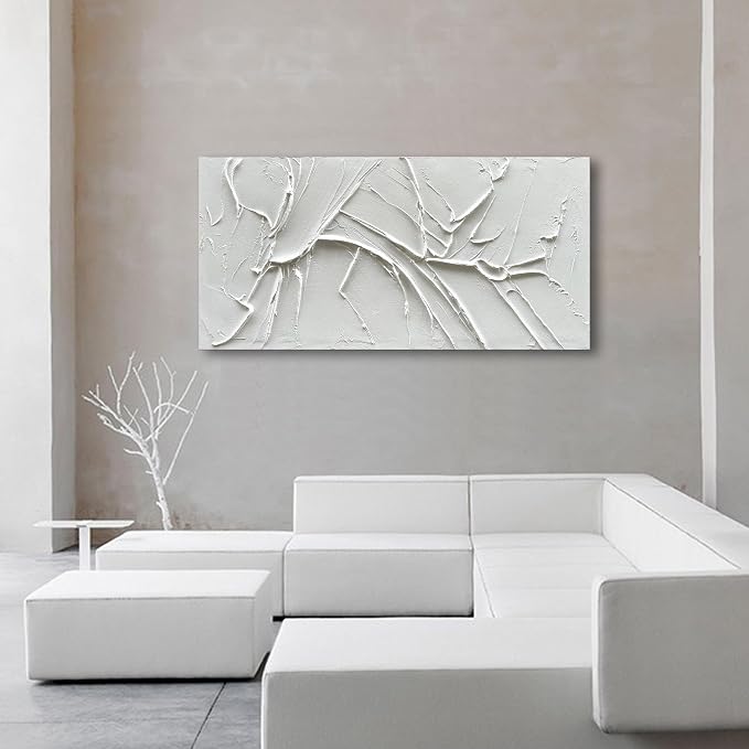 NANKAI Hand-Painted Thick Texture White Minimalist Oil Painting 30x60 Inch - Image 5