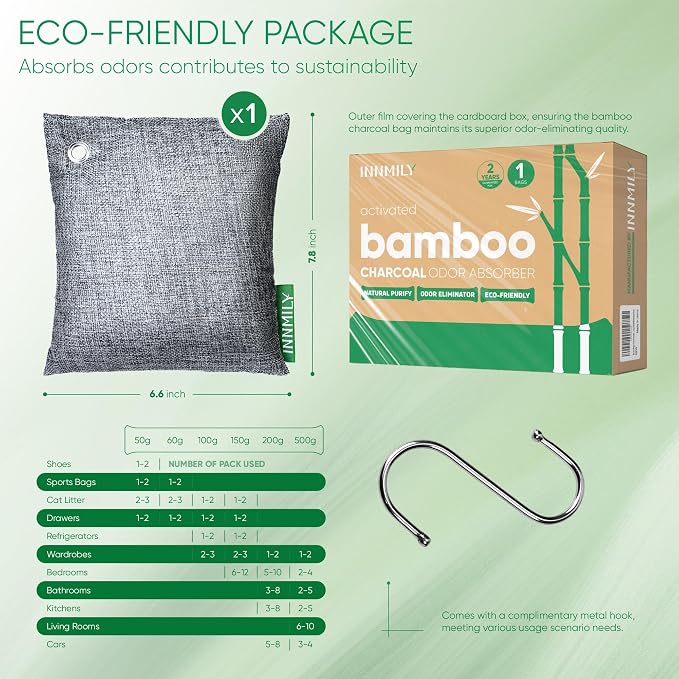 Activated Charcoal Odor Absorber, Large 500g w Hooks Nature Odor Remover - Image 9